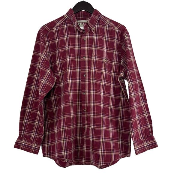 Wrangler Rugged Wear Red Plaid Button Up Shirt Mens Large Cabincore Work Utility - Picture 1 of 4